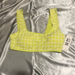 AS IS: Large Roxy Plaid Lime Green/Neon Yellow Bikini Swimsuit Top